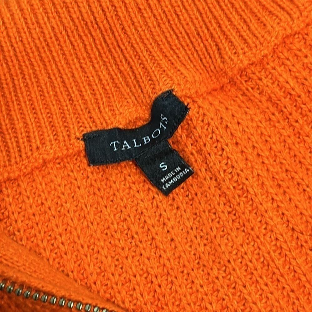 Talbots orange knit zip sweater size S - Picture 8 of 9